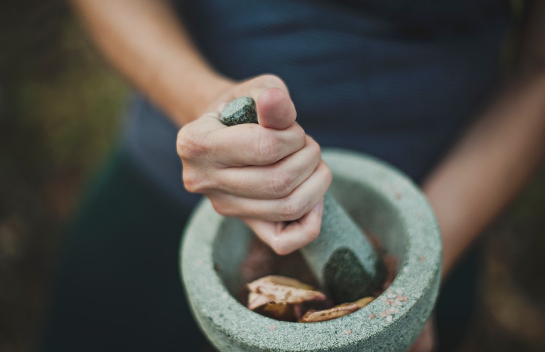 essential oils in a grinder